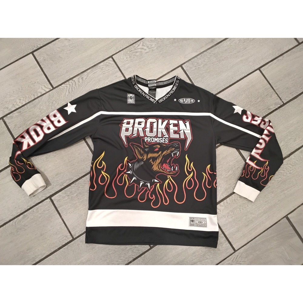 Broken Promises Doberman Flame Jersey Black Long Sleeve Streetwear Graphic Shirt